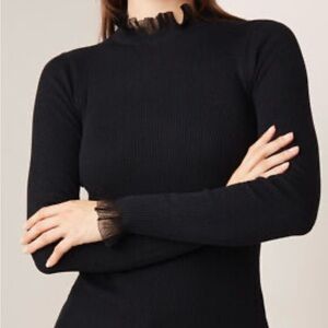 Ted Baker Dvana Frill Ruffle Color ribbed mock neck sweater